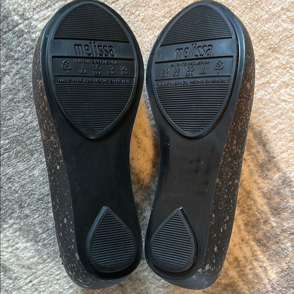 Mini Melissa Kids Black Peep Toe Ballerina Flats. - Picture 5 of 7
